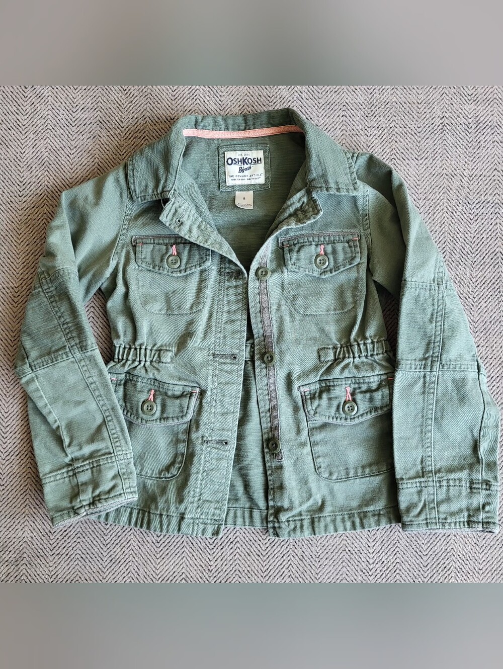 OshKosh B'gosh Girls' Sage Green Button-Front Utility Jacket Size 8